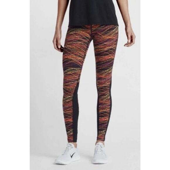 Nike Running Leggings Mesh Insets Dri Fit Size M Power Epic Lux Multicolor - Picture 1 of 16